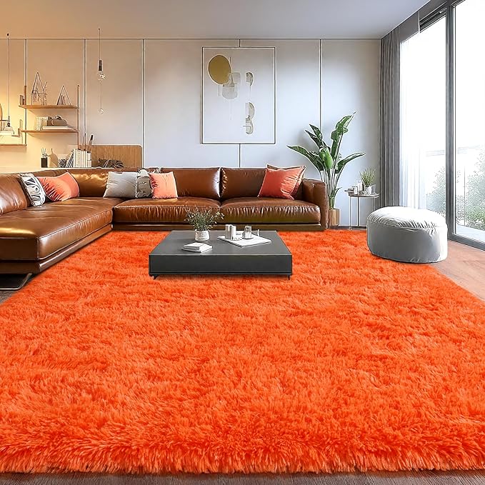 Area Rugs for Living Room, Soft Shaggy Carpets for Living Room, Fuzzy Rugs for Kids' Room, Perfect Decor for Modern Home Orange 6x9 Feet