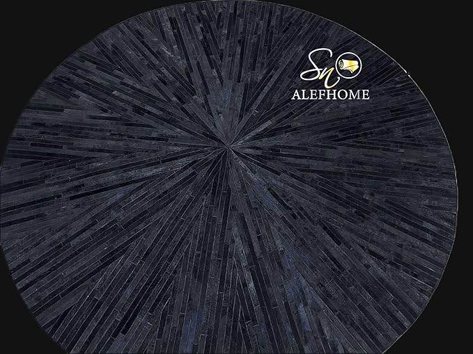 Faux Cowhide Round Area Rug | Non-Slip Leather Floor Carpet for Living Room, Bedroom, and Home Décor | Modern Stylish Accent Rug(Black_8x8)