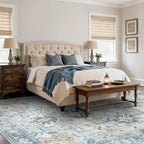 10x14 Area Rugs for Living Room, Machine Washable Rug, Non Slip Vintage Rugs, Low Pile Lightweight Print Rug for Bedroom, Dining Room, Home Office, Blue