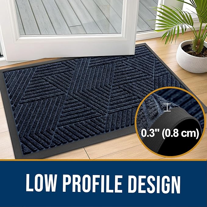 Kitinjoy Front Door Mat Outside Entrance, Sturdy Natural Dirt Trapper, Heavy Duty Rubber Doormat, Low Profile Non-Slip Backing, Easy Clean Floor Mat for Indoor Outdoor Entry, 35X23 Inch, Navy Blue