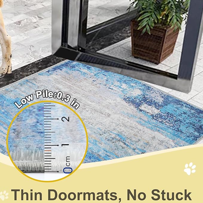 COMSLE Door Mat Soft Absorbent Indoor Front Entryway Rug Machine Washable Entrance Mats for Muddy Paws Non Slip Throw Rugs 24" x 36" Doormat for Inside Foyer Bedroom - Blue