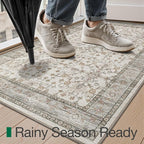LUMI Indoor Thin Door Mat, 18x30 Washable Small Inside Doormat, Non Slip Low Pile Oriental Floor Carpet, Vintage Distressed Area Rug for Front Door,Entrance,Bedroom, Celadon