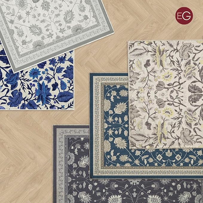 EVERGRACE Area Rugs for Entryway 2x3, Boho Floral Faux Wool Indoor Outdoor Small Rugs, Washable Rugs for Bedroom Bathroom Laundry Doormat, Low Pile Floor Mat Carpet for Home Decor, Celtic Blue