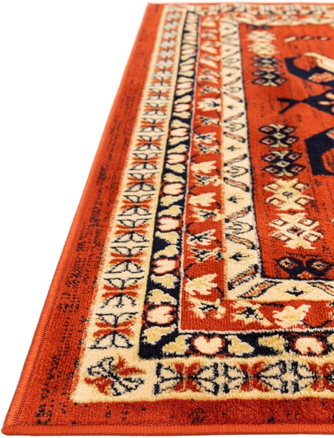 Unique Loom Taftan Collection Border Geometric Tribal Inspired Design Area Rug (2' 2 x 8' 2 Runner, Terracotta/ Ivory)
