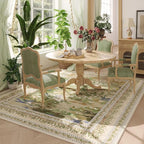 Rugcomf 6x9 Area Rugs Impressionist-Style Vintage Washable Rug Non Slip Low Pile Large Rug for Living Room Bedroom Farmhouse Dining Room Kids Playroom, Beige