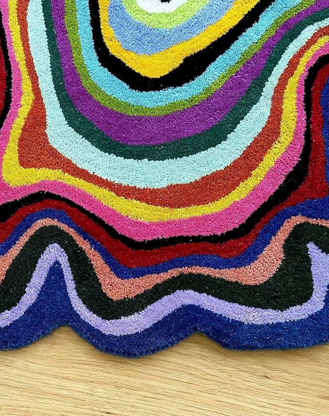 Irregular Shaped Handmade Wool Rug | Modern Colourful Stripe Premium Area Rug Perfect for Home Decor (Multi B, 10x10 ft)