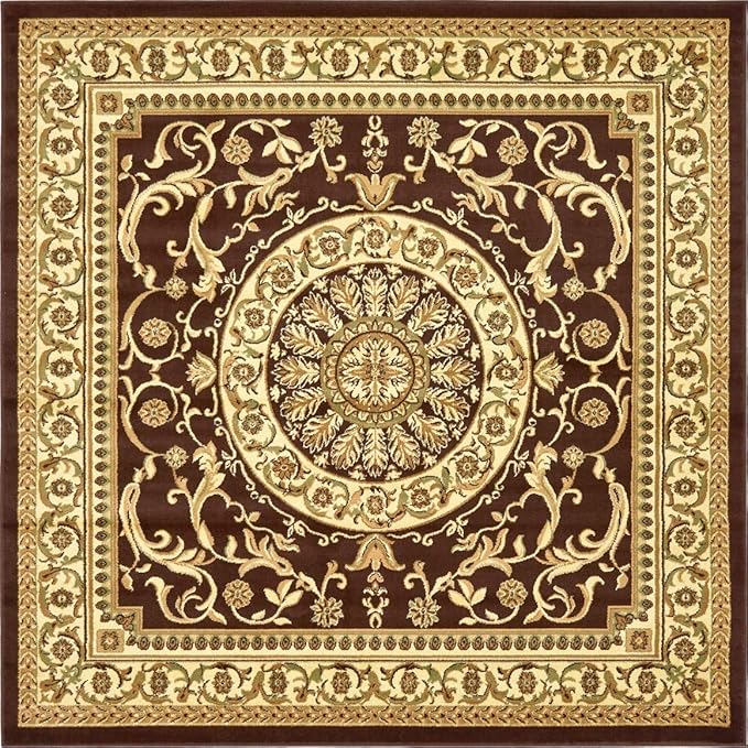 Unique Loom Versailles Collection Traditional Classic Medallion Floral Motif Area Rug (8' 0 x 8' 0 Square, Brown/ Ivory)
