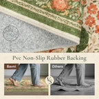 Bavni 5x7 Area Rugs for Living Room, Microfiber Machine Washable Non-Slip Vintage Floral Rug, Low Pile Lightweight Carpet for Bedroom, Dining Room, Home Office, Sage Green & Burnt Orange