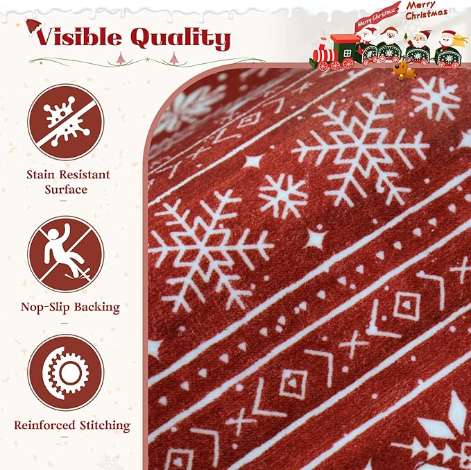 Christmas Runner Rug 2x6 Washable Rugs, Boho Christmas Tree Snowflake Rug Non-Slip Soft Low Pile Non Shedding Indoor Holiday Decor Carpet for Bedroom Bathroom Laundry Staircase Foyer (Xmas Red, 2'x6')
