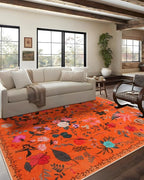 Area Rug 8x10, Washable Large Rugs for Living Room, Non Slip 0.27″ Low Pile Vintage Floral Large Carpet for Bedroom, Living Room, Dining Room, Kids Playroom (Orange)