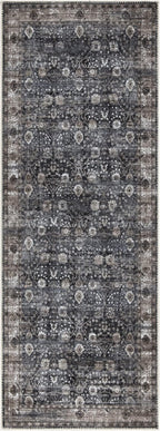 Bloom Rugs Washable Non-Slip 7 ft Runner - Black/Brown Traditional Runner for Entryway, Hallway, Bathroom, and Kitchen - Exact Size: 2.5' x 7'