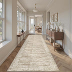 Runner Rug 2'6" x 14' Washable Non-Slip Runner Rugs for Kitchen Bathroom Laundry Room Vintage Ultra Thin Runners for Hallway Entryway Brown