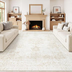 Vintage Living Room Area Rug - 8x10 Large Machine Washable Boho Moroccan Rug Distressed Farmhouse Rugs for Bedroom - Soft Non-Slip Indoor Carpet for Dining Room Office Nursery(Ivory, 8'x10')