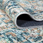 Bloom Rugs Caria Washable Non-Slip 12 ft Runner - Blue Green/Tangerine Traditional Runner for Entryway, Hallway, Bathroom, and Kitchen - Exact Size: 2'6" x 12'