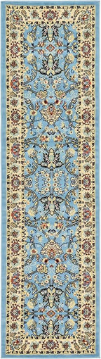 Rugs.com Yasmin Collection Rug – 10 Ft Runner Light Blue Medium Rug Perfect for Hallways, Entryways