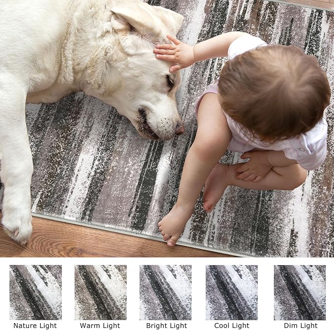 Modern Abstract Runner Rug 2.6x18, Dark Light Brown White Washable Long Kitchen Runner Non-Slip Soft Hallway Rug Runner Thin Print Faux Wool Carpet for Entryway Bedroom Laundry Room Indoor