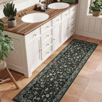 Rugcomf Vintage Paisley Kitchen Runner Rug 2'x6' - Machine Washable, Non-Slip Low Pile Floral Carpet for Laundry, Bedroom, Bathroom - Green