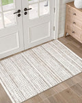 LUMI Ultra Thin Door Mat, 32x47 Non Slip Indoor Doormat Entrance Washable Rugs Entryway Oriental Vintage Soft Carpet for Kitchen Bedroom Front Door, White and Brown