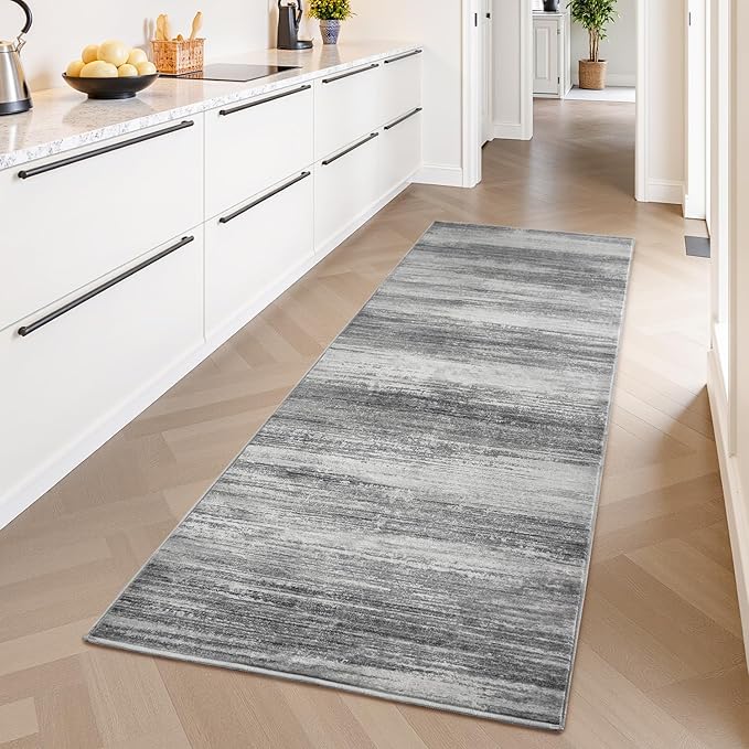 PADOOR Modern Abstract Runner Rug - 2x5 Washable Hallway Rugs, Ultra Soft Non-Slip Low Pile Floor Rugs for Hallway Entryway Kitchen Bedroom Bedside Laundry Room Black