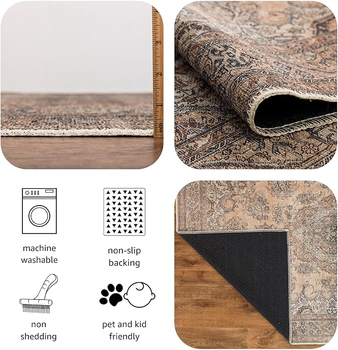 Keen Home Design 2x3 Rug - Machine Washable Entry Rug with Non-Slip Backing, Ideal for Enteryway, Kitchen, Bathroom, Laundry Room - Vintage, Easy Clean, Durable, Low Pile - (2' x 3')