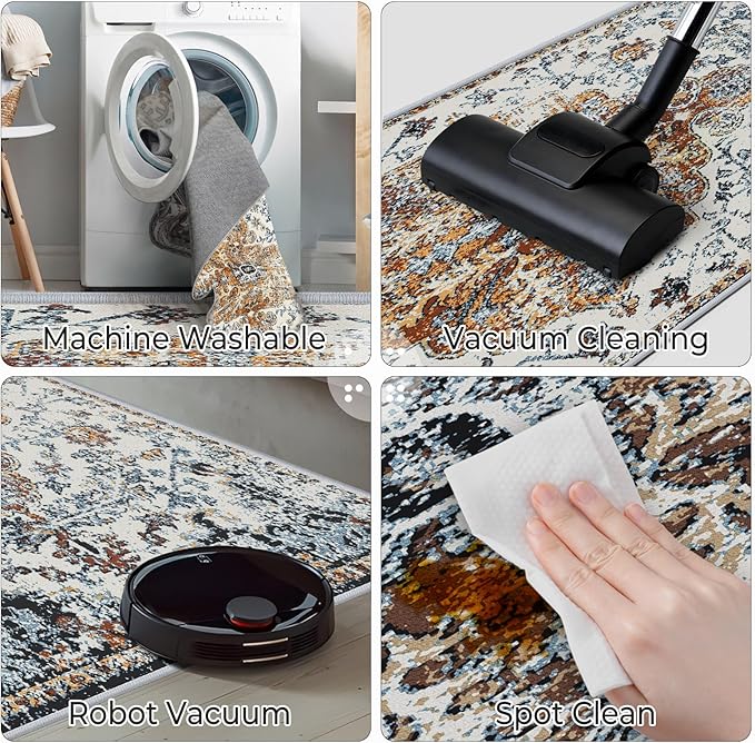 Small Area Rug 2x3ft Entryway Rug Non-Slip Vintage Washable Area Rugs Indoor Door Mat, Boho Faux Wool Carpet Kitchen Rugs with Rubber Backing for Bedroom, Kitchen, Room Entryway