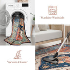 Lahome Area Rugs 9x12 Living Room - Boho Non-Slip Washable Rug Ultra-Thin Stain Resistant Large Carpet Throw Non Shedding Dining Room Mat, Oriental Print Carpet for Bedroom Guest Room (Rust, 9'x12')