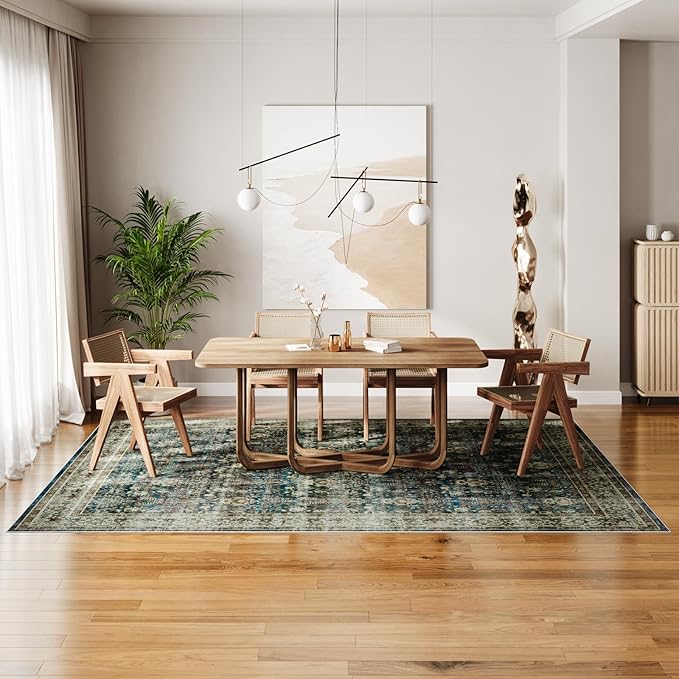 Dripex Vintage Washable Area Rug - 5x8 Distressed Rugs for Living Room Bedroom Oriental Medallion Floral Print Carpet Low-Pile Indoor Soft Non-Slip Accent Rug Farmhouse Office Home Decor