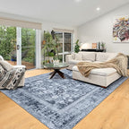 Area Rug 8×10, Large Vintage Boho Rug,Ultra-Soft Low Pile, Washable, Non Slip,Stain Resistant, Printed Carpet for Living Room Bedrooms Playroom Office Kitchen, Stone/Blue