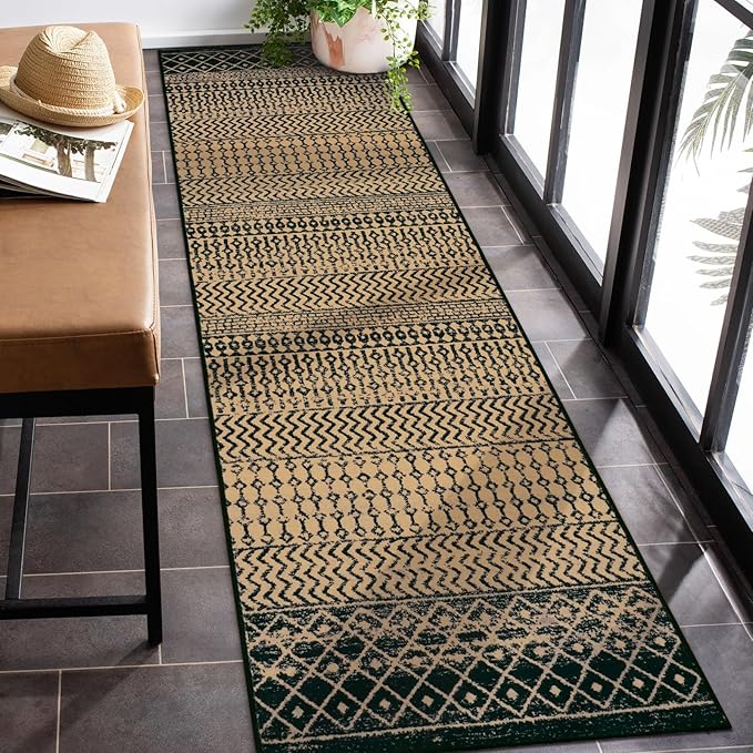 Moroccan Rug Runners for Hallways, 2x8 Ultra Soft Non-Slip Farmhouse Kitchen Rugs, Washable Natural Brown Rug Carpet Runner for Entryway Laundry Bedroom Doorway