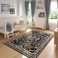 3x5 Rug Washable Area Rug Floral Office Rug Non Slip Small Carpet for Bedroom, Bedside, Kitchen, Entryway, Kids Room, Office (Vibrant Black)