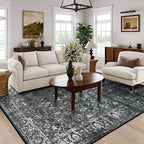 Lahome Area Rugs 9x12 Living Room Soft Large Rugs for Bedroom, Boho Black Dining Room Rug, Distressed Non Slip Low Pile Carpet for Indoor Home Office(9'x12', Black/Grey)