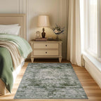 jinchan Green Floral 3x5 Area Rugs for Entryway - Machine Washable Vintage Distressed Design Low-Pile Soft Non-Shedding Carpet for Kitchen Bedside Laundry Living Room (3x5ft, Forest Green)