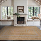Beverly Rug Easy Jute Framed Border Rug 9x12 Washable Large Indoor Outdoor Area Rugs for Living Dining Room Patio Office Stain Resistant Non Shedding Casual Indoor Outside Carpet 9 x 12 Natural
