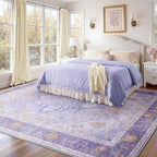 Area Rugs 9'x12' Washable Non-Slip, Floral Vintage Distress Print Pattern Medallion Carpet for Living Room Bedroom Dining Room, Light Purple Brown