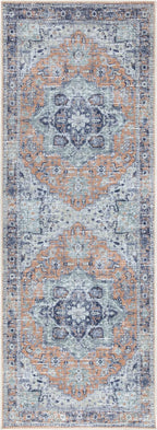 Bloom Rugs Washable Non-Slip 7 ft Runner - Peach/Blue Traditional Runner for Entryway, Hallway, Bathroom, and Kitchen - Exact Size: 2.5' x 7'