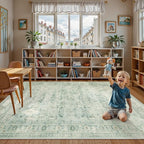 Lahome Vintage 8x10 Washable Green Rugs for Living Room Bedroom, Boho Dining Room Rugs for Under Table, Soft Non Slip Indoor Throw Carpet for Home Office Playroom (8x10ft,Light Green)
