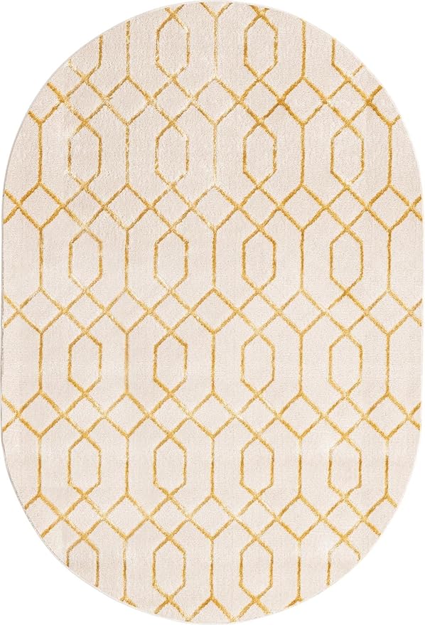 Unique Loom Marilyn Monroe Glam Collection Area Rug - Trellis (4' x 6' Oval, White Gold/ Gold)