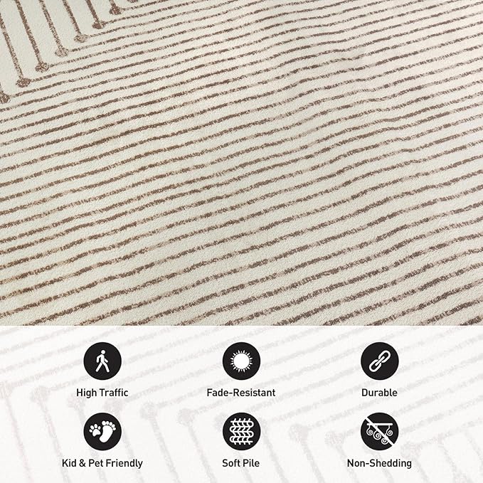 Rugshop Beige and Brown Geometric Area Rug – Soft Abstract Line Pattern Carpet for Living Room, Bedroom, or Office – Contemporary Neutral Decor Accent 5' x 7' Beige