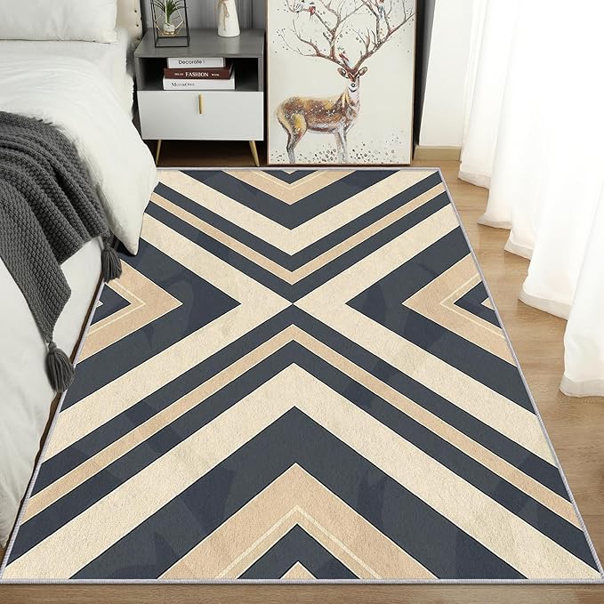 Modern Geometric Rug, Washable 3x4 Rug for Living Room, Herringbone Chevron Patterned Indoor Carpet, Modern Geometric Decor for Home, Bedroom, Soft Non Slip Thin Design FER73