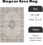 HUGEAR 2x3 Entryway Area Rug Retro Taupe Green Small Rug Machine Washable Door Mat Vintage Floral Low Pile Carpet Distressed Throw Rug Entrance Kitchen Bathroom Office Non Slip Soft Lightweight
