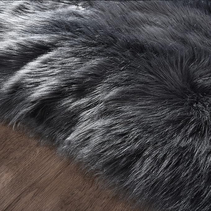 Latepis 4x6 Shag Dark Grey Faux Fur Sheepskin Rug Bedside Plush Rugs Washable Fluffy Rug for Bedroom Dorm Luxury Home Décor, Rectangle