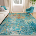 Washable Area Rugs 5'x8' Non-Slip Modern Abstract Soft for Living Room Entryway Bedroom Nursery, Print Pattern, Teal Blue Green Orange Rust Red Colorful