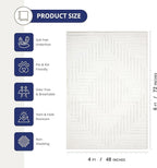 Abani Neutral Cream Area Rug 4' x 6' for Living Room, Bedroom - Tone-on-Tone Geometric Design - Durable & Easy to Clean