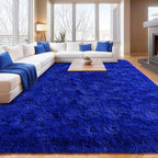 Extra Large 10x14ft Fuzzy Rug Blue Fluffy Rug for Living Room, Big Plush Non-Skid Shag Carpet, Soft Shaggy Rugs for Bedroom Indoor Modern Home Decor