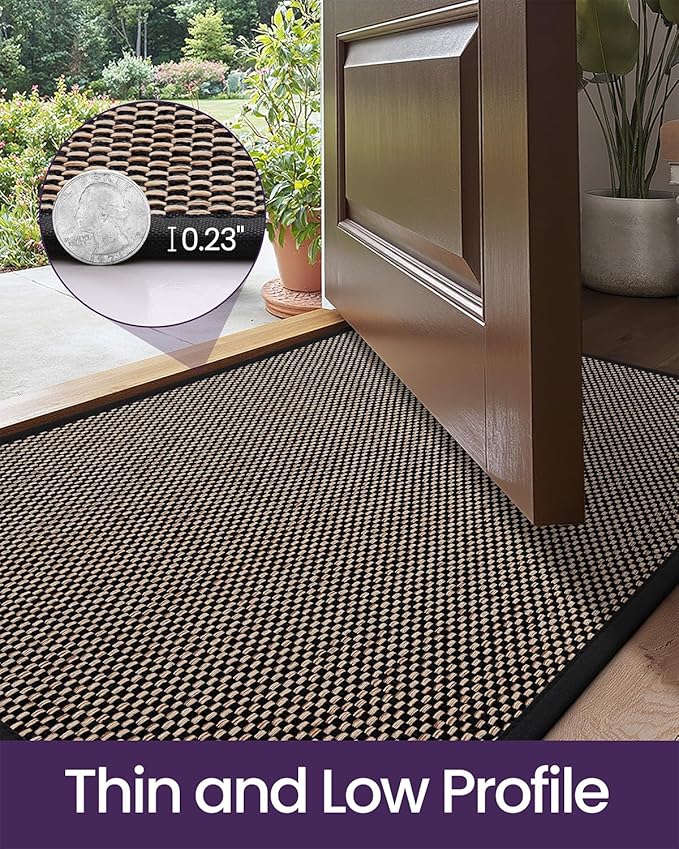 DEXI Ultra Thin Entryway Indoor Door Mat 36x56, Non Slip Rubber Backing Inside Entry Mat, Low Profile Easy Clean Dirt Trapper Doormat for Inside Entrance Patio, Black