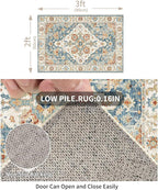 Enkor Area Soft Rugs 2x3 Washable Non Slip Boho Small Floor Entryway Rugs for Hallway, Vintage Style Farmhouse Mat for Kitchen Orange & Blue