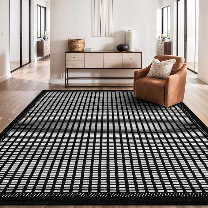 Beverly Rug Micro Loop Area Rug Black/White 6x9 Geometric Modern Luxury Zebra Durable Soft Indoor Rugs for Living Dining Room Office Stain Resistant Non Shedding Casual Indoor Carpet 6 x 9