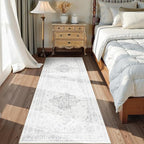 2x6 Hallway Washable Runner Rug Vintage Non-Slip Soft Kitchen Mat Boho Medallion Distressed Farmhouse Carpet Floral Low Pile Indoor Throw Rug for Entryway Bathroom Living Room Bedroom, Gray