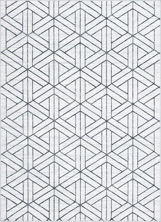 Rugs.com Lattice Trellis Collection Rug – 7' x 10' White Low-Pile Rug Perfect for Living Rooms, Large Dining Rooms, Open Floorplans