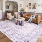 Wonnitar Floral Print 8x10 Washable Rug, Purple Bow Room Decor for Girls Bedroom, Ultra-Thin Non Slip Soft 8 x 10 Large Boho Carpet for Living Room Baby Nursery Kids Playroom